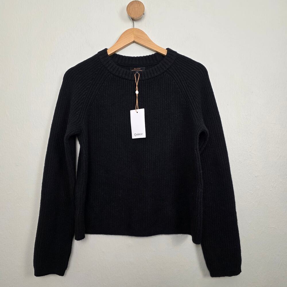 Quince 100% Mongolian Cashmere Black Fisherman Ribbed Crewneck Sweater NWT S - Picture 5 of 11
